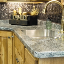 Kitchen countertop with brass faucet