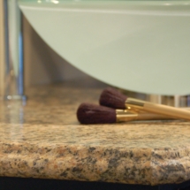 Countertop with makeup brushes