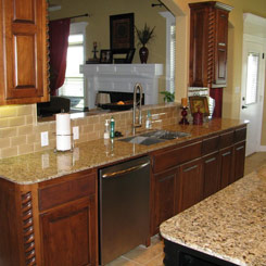 Kitchen sink, countertop and mirror